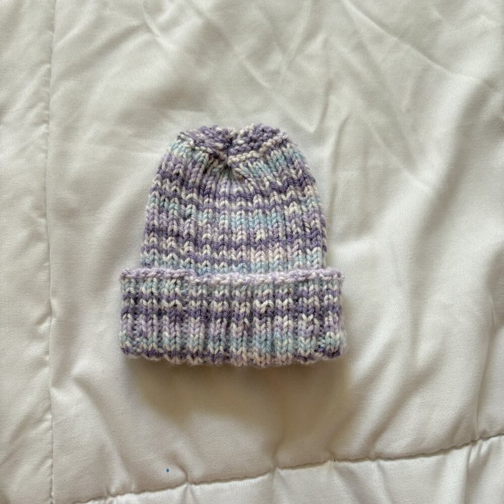 Handmade Crochet Beanie Hat Kids Baby Blue Purple Winter Fall Dreamcore Whimsy
